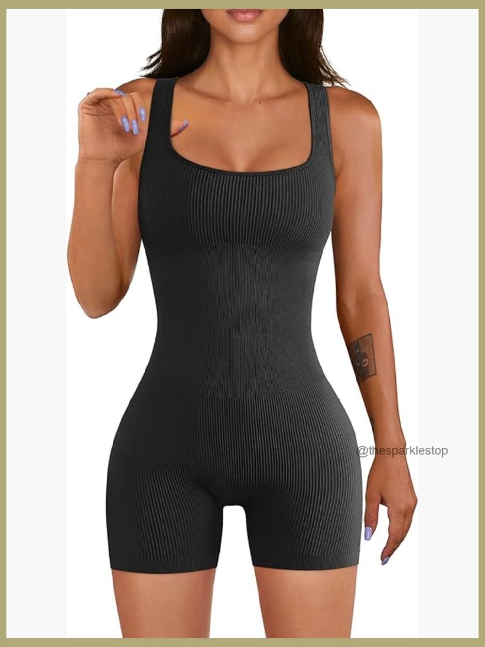 Women Seamless Square Neck Yoga Romper Jumpsuit Ribbed Tank Top